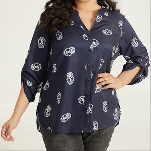 Plus Size BloomChic Navy Sugar Skull Print Shirt